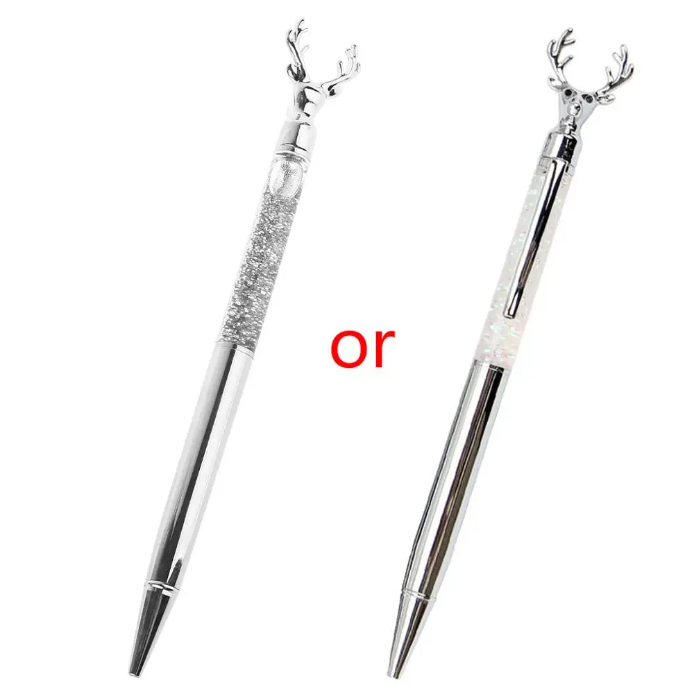 0.7mm Luxury Deer Head Ballpoint Pen Flow Oil Metal High-grade Signature Pens Stationery School Office Supplies Christmas Gift - Цвет: Silver