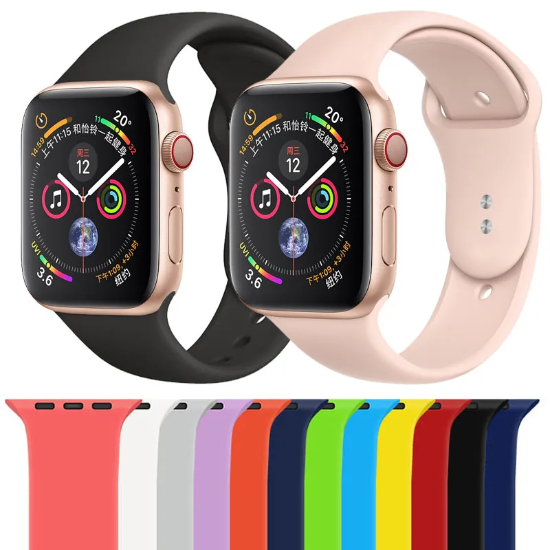 Мягкий силиконовый спортивный ремешок для Apple Watch 5 4 3 2 38 мм 42 резиновый часов Iwatch