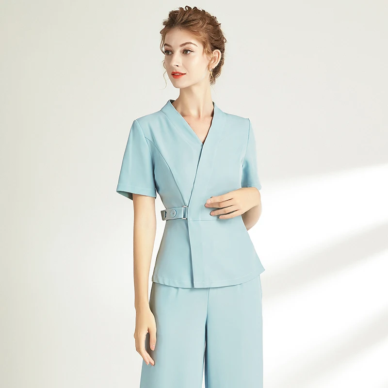 

2020 summer new working clothes of foot bath technician Female pedicure shop Health salon Sauna SPA suit short sleeve