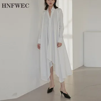 

Spring 2020 New Cotton Casual Wild Cotton Women Shirt Dress Irregular Fashion Solid Color Dress Female P046