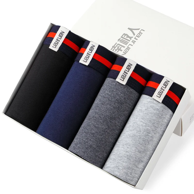 

4pcs/lot Men's Underwear Boxers Male Panties Cotton Breathable Man Boxer Solid Underpants Comfortable Brand Shorts Mens Boxers