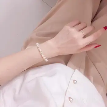 

WKOUD Fine Pearl Jewelry 14K Gold-Plated Natura Freshwater Pearl Bracelet For Women Magnet Buckle Design Lovely Trendy