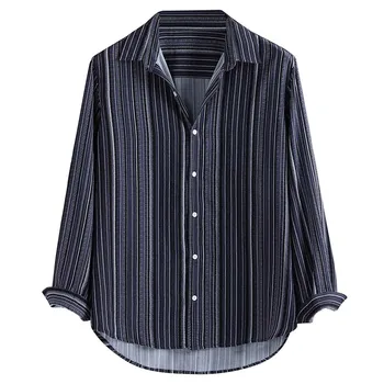 

Vogue Men's Lapel Hawaii Stripe Fake Print Long Sleeve Shirt Top Explosion Long Sleeve Slim Fit Top Blouse Turn Down Collar