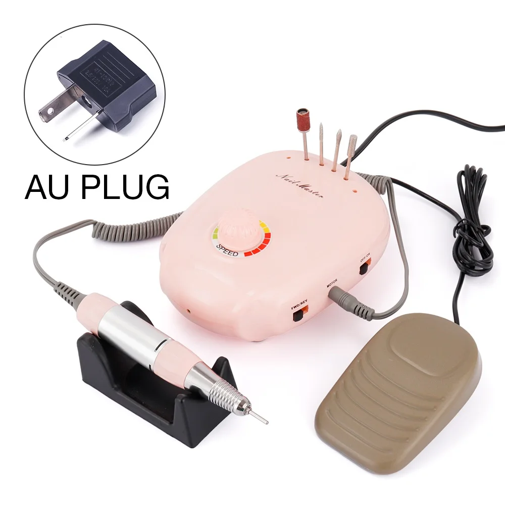 AU PLUG (220-240V) Розовая дрель для маникюра, 35000 об/мин, 20 Вт, электрическая дрель для ногтей, аксессуары для сверла машины, контроль скорости, педикюр, маникюрные инструменты - Цвет: AU PLUG (220-240V)