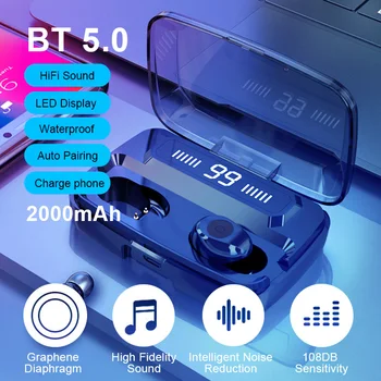 

Mini TWS Wireless Bluetooth 5.0 Earphones With 2000 mAh Charging Box Led Display Dual Bass Stereo Sport Hi-Fi Headset Earbuds