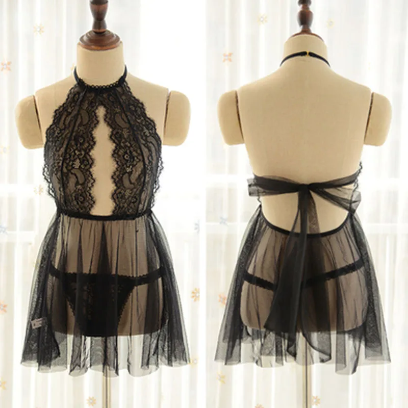 2020 Сексуальная черная ночная сорочка с открытой спиной Клубное нижнее белье