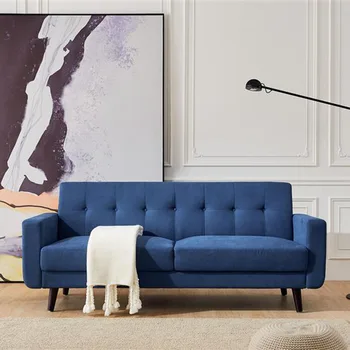 

Mid-Century Modern Sofa, Fabric, 79"W, Blue