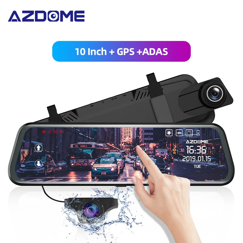 Зеркальный видеорегистратор AZDOME PG02 10 дюймов GPS потоковое видео Полноэкранный