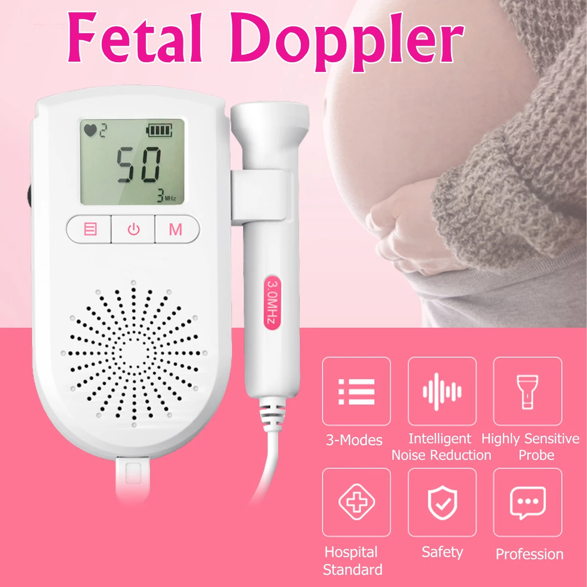 

Fetal Doppler Fetal listen baby monitor right test medical no radiation pregnant women household quickened stethoscope