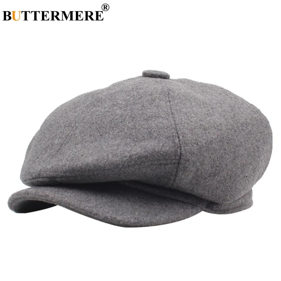 

BUTTERMERE Beckham Newsboy Hat Men Women Duckbill Beret Solid Flat Ivy Hat Autumn Winter Warm Male Female Black Octagonal Cap