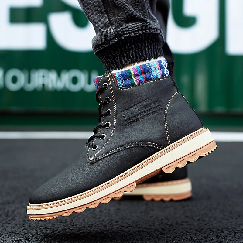 

Мужские кожаные ботинки со шнуровкой, Черные Водонепроницаемые легкие кроссовки в стиле милитари, повседневная обувь для осени и зимы,