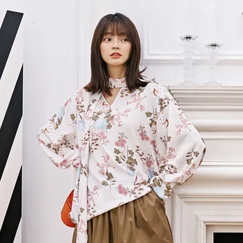 

LANMREM can ship Design fashion sweet printting Shirt for women 2020 spring fashion new Loose long Sleeve tie collar Shirt YH911
