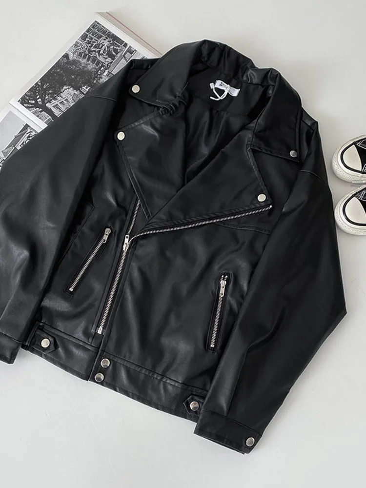 

Women's Winter Jacket Black Leather Jackets Coat Irregular Zipper Locomotives Jackets Spring Autumn Women Short Jacket Coats