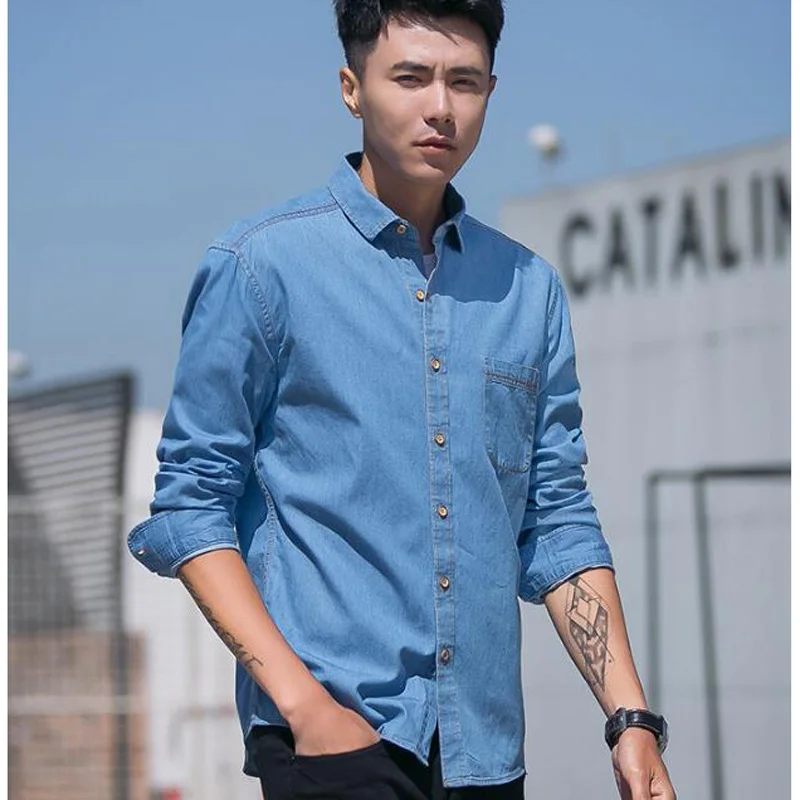 Fashion Jeans Men's Shirt Long Sleeve 