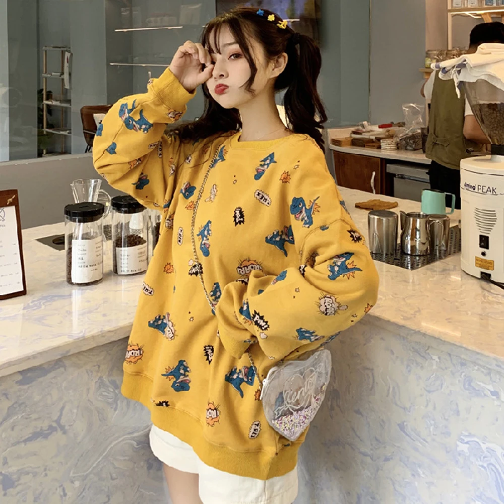 

2020 Fashion Cartoon Print Round Neck Womens Sweatshirt Plus Size Loose-Fit Oversized Large Size Women Hoodies Tops Jumper