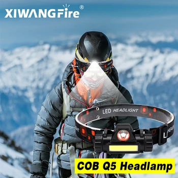 XP-G Q5 Headlamp Head Lamp Headlight Waterproof 2500lm Cob Led Built In Usb Rechargeable 18650 Battery Working Light 5w 1