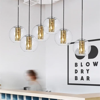 

modern Simple Glass Pendant Lights Living Room Bedroom LED Golden kitchen Pendant Lamps glass ball de Dining Room Light Fixtures