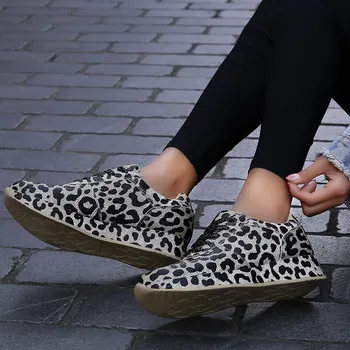 

YOUYEDIAN Shoes Woman Wedges Platform Sneakers Lace-Up Leopard Print Wild Women's Sneakers Shoes Increased Casual Shoes#521g35