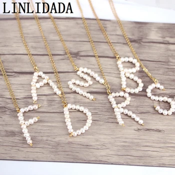 

10Pcs Fashion Initial Necklace Pendants, White Pearl Initial Alphabet Letter Pendants, A to Z Gold Initial Pendants