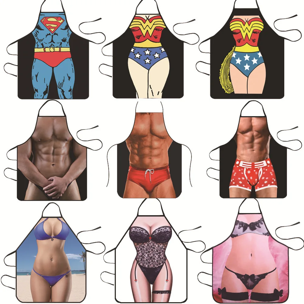 

Party Cartoon Aprons Kitchen Personalized Digital Printed Sexy Funny Apron For Women Man BBQ Cleaning Cooking Apron Daily Home