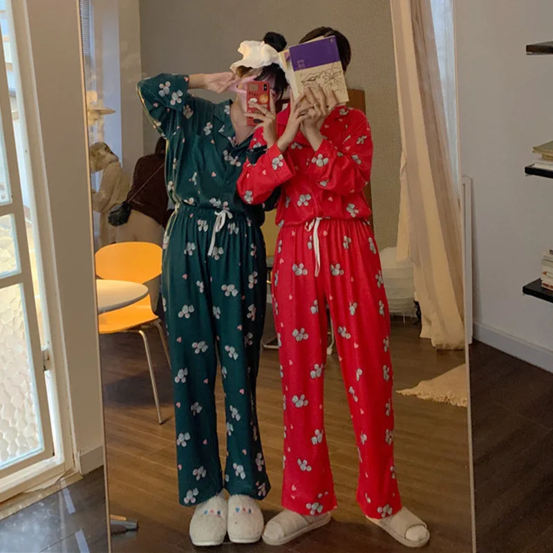 

2020 Spring And Autumn Cute Rat Year of Fate Bright Red Comfortable Outer Wear Homewear Set Long Sleeve Pajamas Female Students