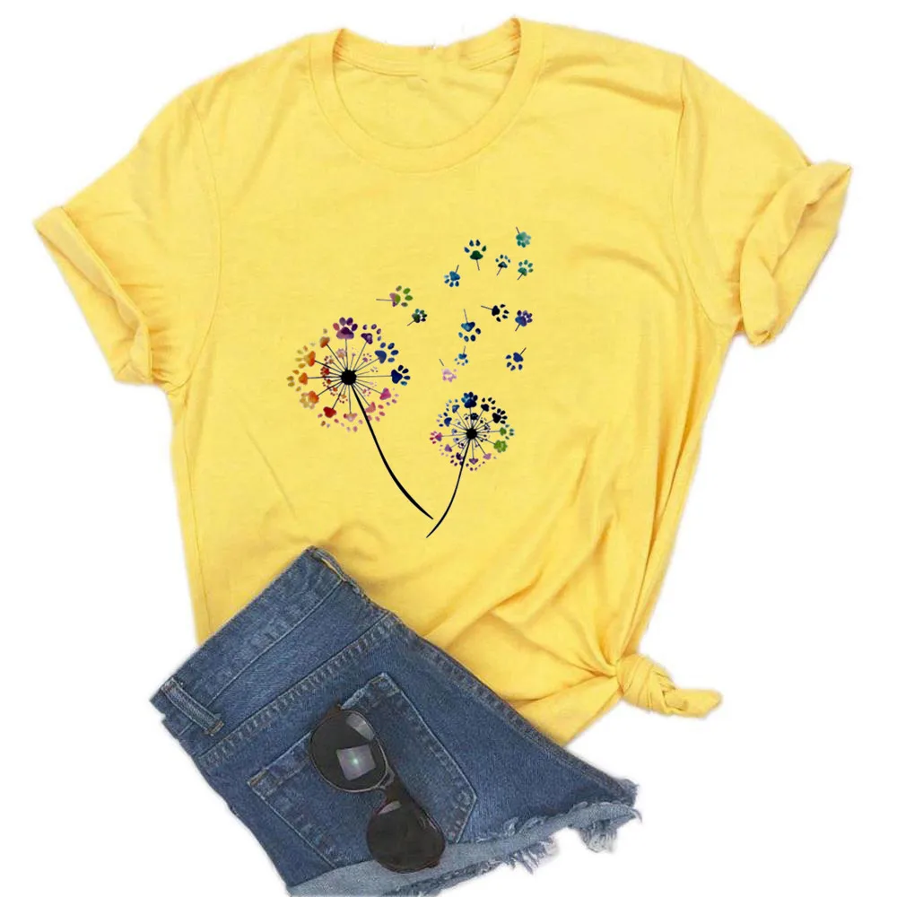 Color Dandelion Printed Tshirt Women Summer Funny Tshirt Tee Shirt Femme Short Sleeve Tops Women Clothing 2020 cheap t shirts Tees