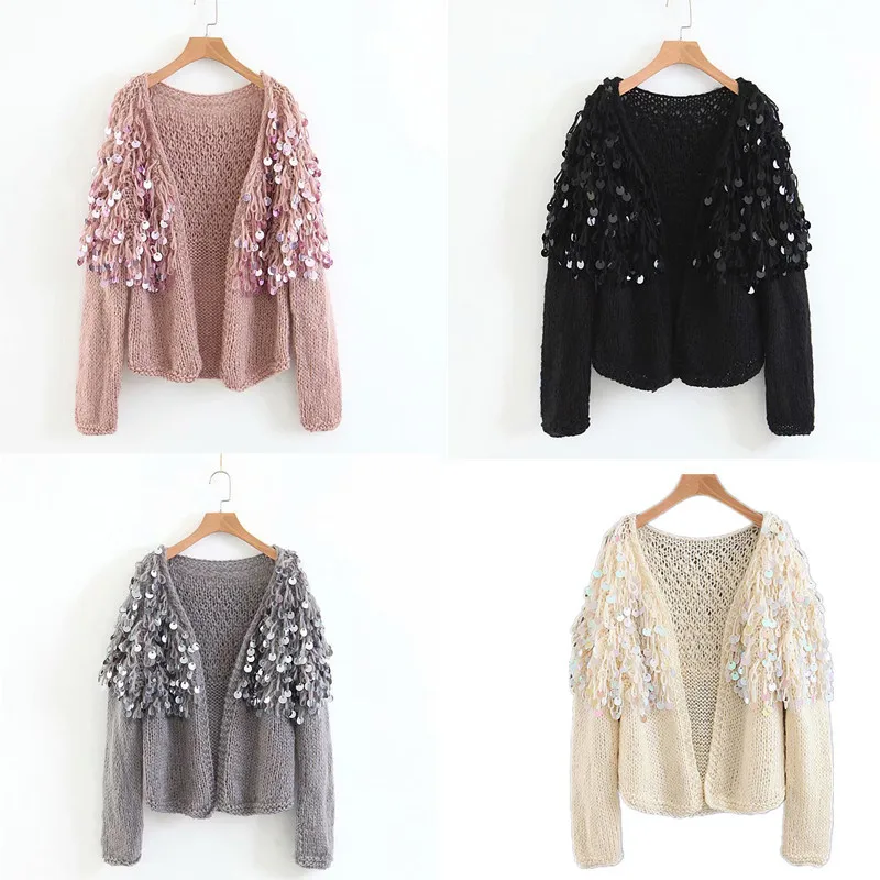 

2018 Western Style Spring And Summer WOMEN'S Dress New Style Handmade Sequin Tassels Sweater Cardigan Sweater Coat