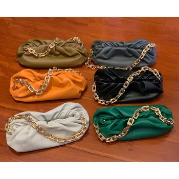 

2020 New Leather Thick Chain Cloud bag Fashion Lady Handbag Candy Color Large Clipr Shoulder Bag Bold Golden chain Luxury Design