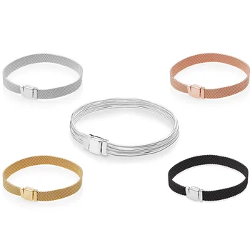 

925 Sterling Silver Reflection Bracelets New Style Rose Gold Black Silver Color 15-21cm For Women Fine Jewelry