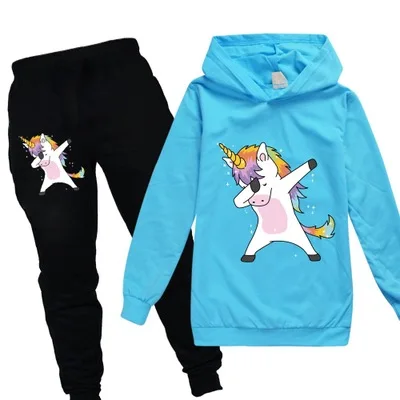 Толстовка с капюшоном с единорогом; Детский свитер; футболка+ брюки; 2 предмета; куртка для маленьких девочек; детская одежда; повседневная спортивная одежда для мальчиков с героями мультфильмов - Цвет: As shown