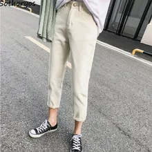 Джинсы женские черные повседневные до щиколотки на пуговицах однотонные простые Универсальные женские джинсы с завышенной талией женские прямые классические брюки