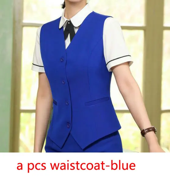 IZICFLY стиль формальный жилет и жилет плюс размер женские костюмы бизнес с юбкой и курткой Брюки наборы офисная форма стили - Цвет: blue waistcoat