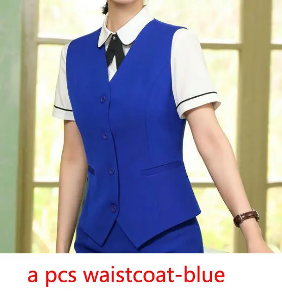 blue waistcoat IZICFLY стиль формальный жилет и жилет плюс размер женские костюмы бизнес с юбкой и курткой Брюки наборы офисная форма стили - Цвет: blue waistcoat