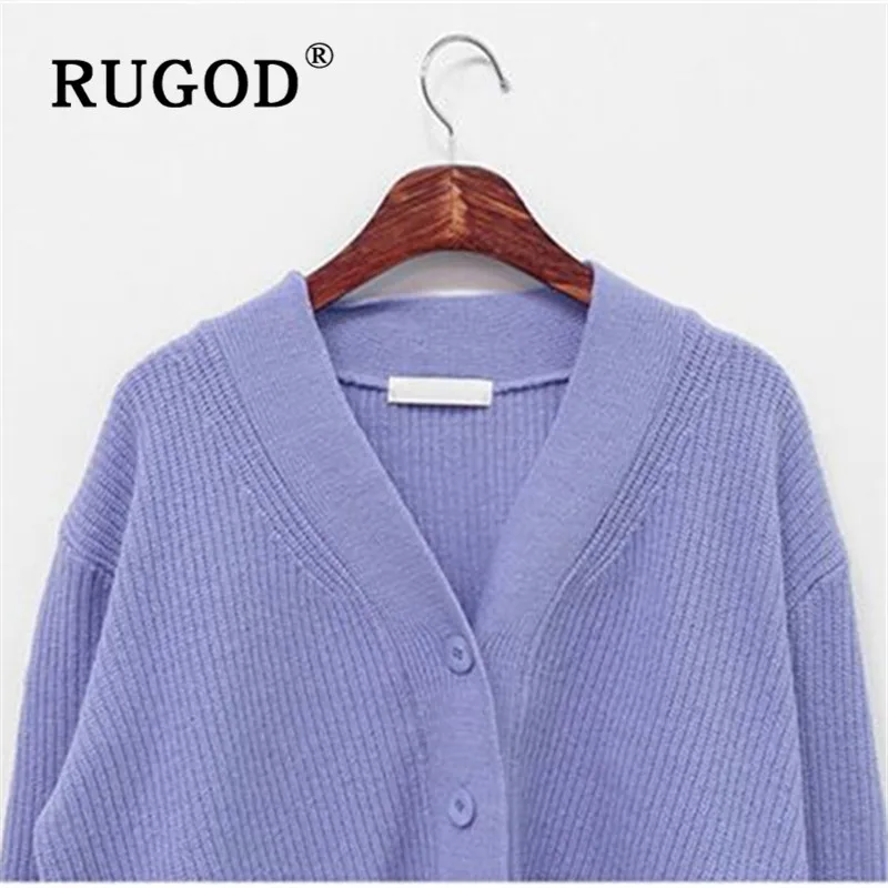 RUGOD, Осень-зима, стиль, шикарный кардиган лавандового цвета, однобортный свитер, простая модная одежда
