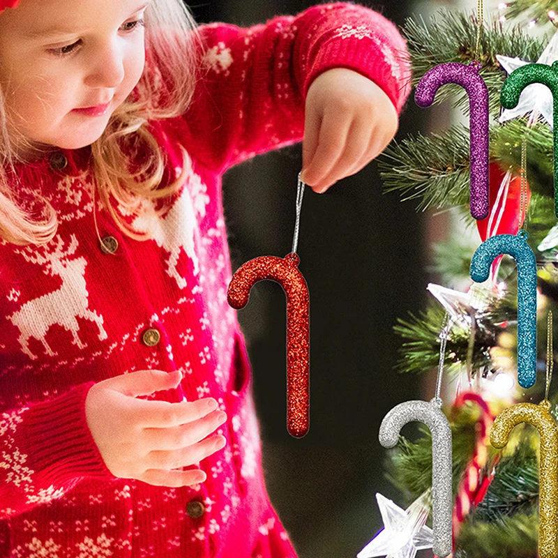 6 unids/lote de colgantes para decoración de árbol de adornos rojos para Año Nuevo, fiesta de Navidad, decoración juguetes para niños, muleta de dulces|Colgantes adornos en forma de