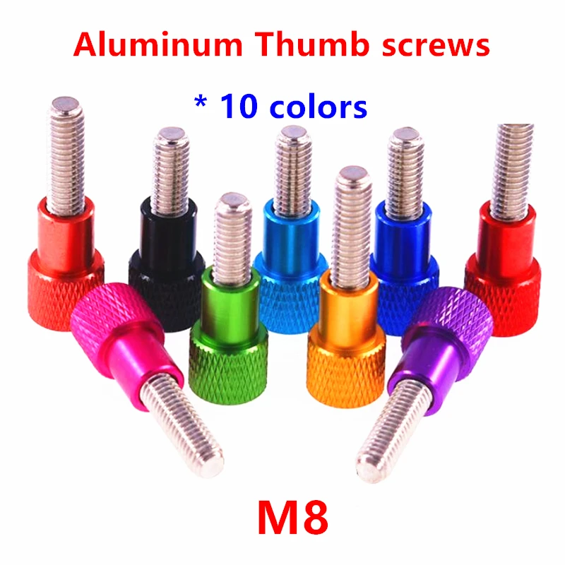 

5pcs Aluminum Thumb screw M8 Aluminum knurled head Stainless steel Hand Tighten Thumb screws anodized 10 colors