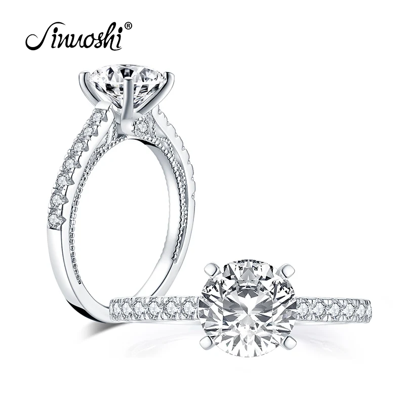 

AINUOSHI Fashion 925 Sterling Silver 8.0mm Round Cut Engagement Ring Simulated Diamond Wedding 2.0ct Bridal Ring Jewelry Gifts