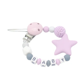 

Baby Pacifier Clip Chain Cute Five Star Silicone Beads Teething Pacifier Clips Nipple Soother Chew Toys Anti-Drop Chains Baby Fe