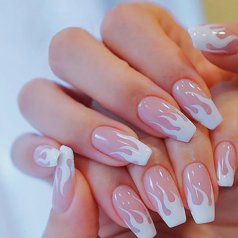 24Pcs/set Detachable Long Coffin False Nails with Designs Press on Ballerina Wearable Fake Nail Decor Full Cover Art Tips | Красота и