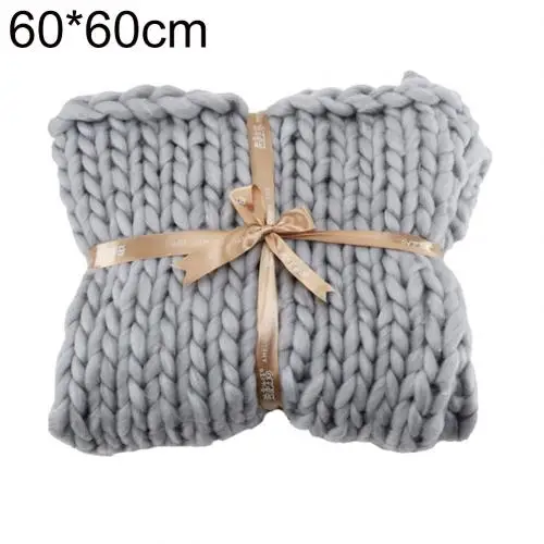 Новое вязаное одеяло, 60*60/80*100 см, ручная вязка, теплое объемное вязаное одеяло, Мериносовая мягкая шерсть, толстая пряжа, объемный диван - Цвет: Grey 60by60cm