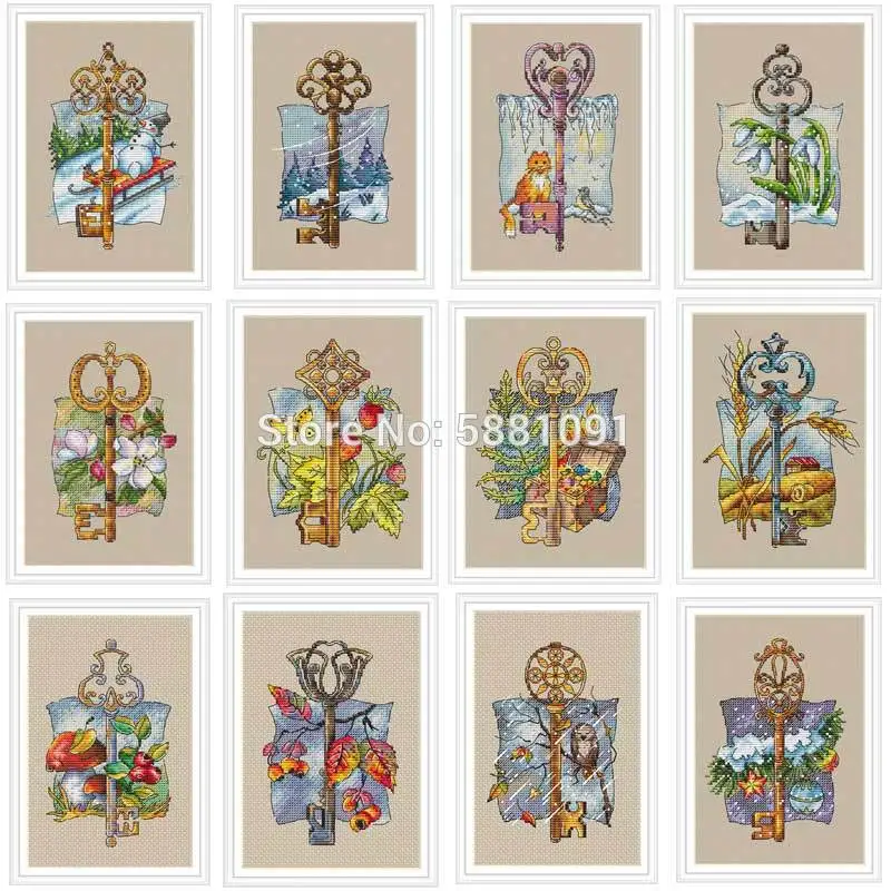 

Twelve months key patterns Counted Cross Stitch 11CT 14CT DIY Chinese Cross Stitch Kits Embroidery Needlework Sets home decor