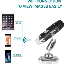 Портативный цифровой микроскоп с Wi-Fi, Электронные Микроскопы с интерфейсом USB, кронштейн с 8 светодиодами для Android, IOS, ПК, 1600 крат