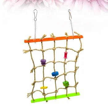 

1pc Parrot Toy Linen Rope Wood Block Creative Climbing Net Cage Accessories Rope Net Bite Toy for Bird Parrot