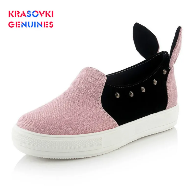 Krasovki Genuines Platform Shoes Rivet Flat Bottom Dropshipping Rabbit Ears Mixed Colors Fashion Breathable Slip Single Shoes Krasovki Genuines Platform Shoes Rivet Flat Bottom Dropshipping Rabbit Ears Mixed Colors Fashion Breathable Slip Single Shoes