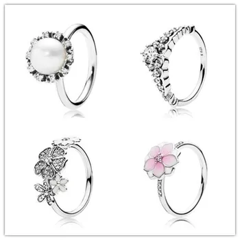 

925 Sterling Silver Ring Shimmering Bouquet Flower Ring For Women Engagement Party Gift Lady Pandora Jewelry