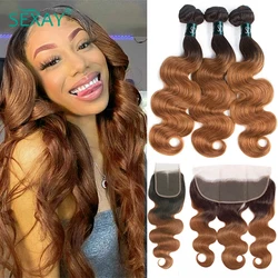 Sexay #30 Ombre Body Wave Bundles With Closure Dark Blonde 10A Remy Brazilian Human Hair Weave 3 Bundles With 13x4 Lace Frontals