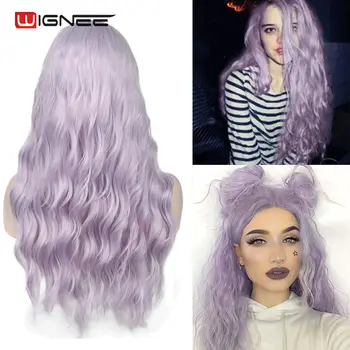 

Wignee Long Wavy Blue Fiber Synthetic Wigs Middle Part Heat Resistant for Women Natural Hair Daily/Party/Cosplay Party Wigs