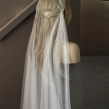 Elegant White Ivory Elbow Length One-Layer Wedding Veil Pearls Beaded Bridal Veil Tull for Bride Bridesmaids Wedding Accessories