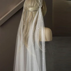 Elegant White Ivory Elbow Length One-Layer Wedding Veil Pearls Beaded Bridal Veil Tull for Bride Bridesmaids Wedding Accessories