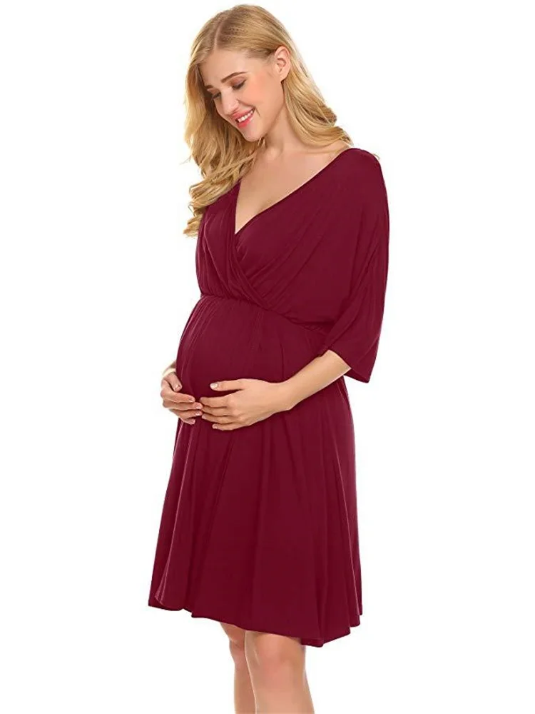 Pregnant women's fashion V-collar skirt with large sleeves fancy clothing sexy maternity dresses nursing dress hotel del luna